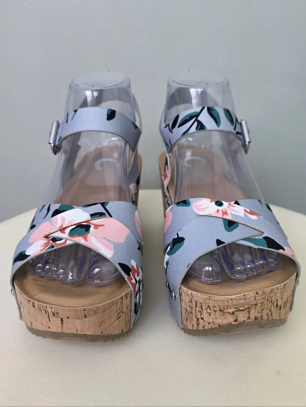 Journee Collection Valentina Floral Platform Sandals Cork Block Heel Sz 7.5 NEW